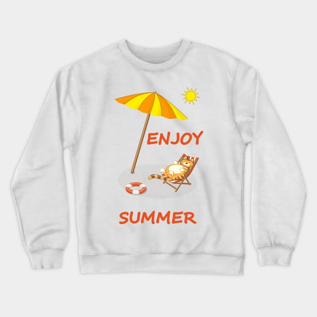 enjoy summer with funny cat Crewneck Sweatshirt by Alina